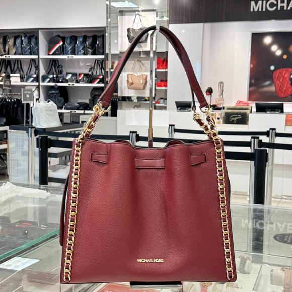 Michael Kors Mina Large Belted Chain Shoulder Bag Dark Cherry - Picture 4 of 16